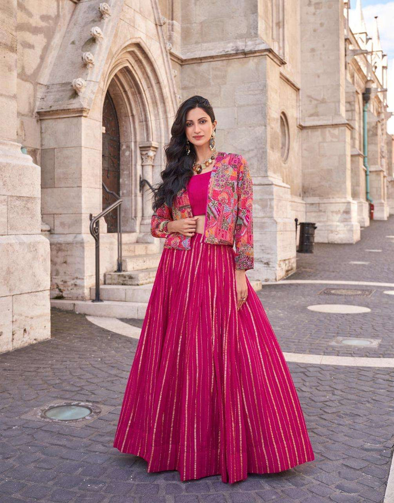 Sayuri Designer Luxe Viscos Chinon Silk Embroidered Fancy Top Skirt Jacket Collection