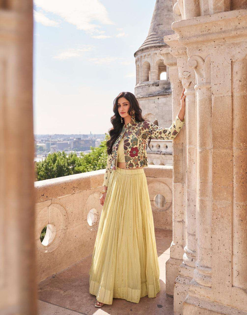 Sayuri Designer Luxe Viscos Chinon Silk Embroidered Fancy Top Skirt Jacket Collection
