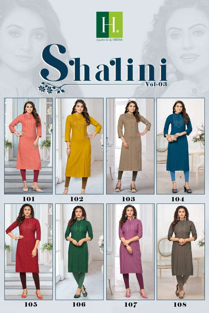 Hirwa Shalini Vol 3 Rayon With Embroidery Straight Kurtis Collection