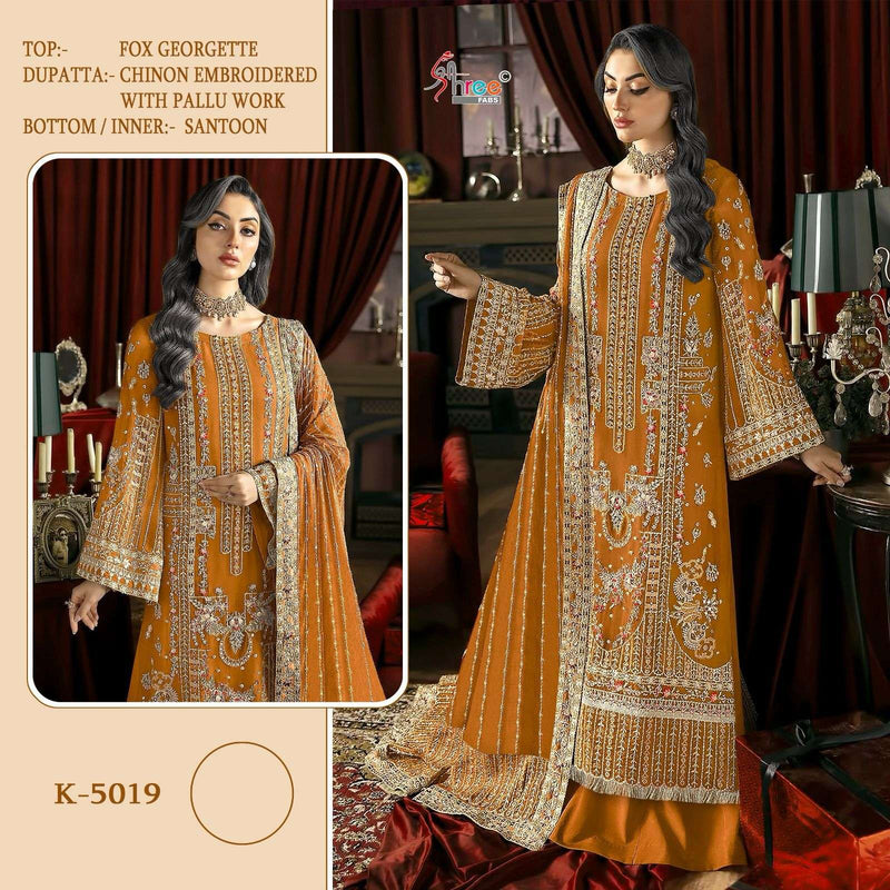 Shree Fab Design No K 5019 Fox Georgette Heavy Embroidery Designer Suit