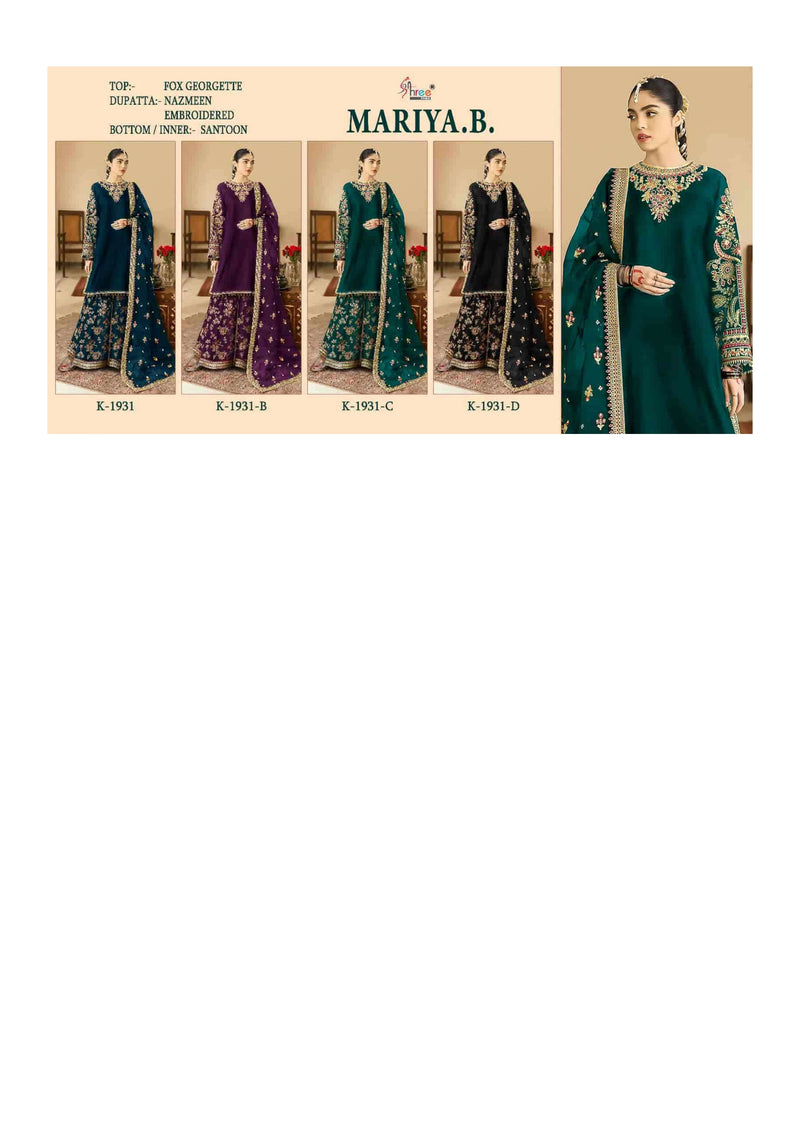Shree Fabs Mariya B 1931 Colors Georgette Embroidered Pakistani Style Salwar Suit
