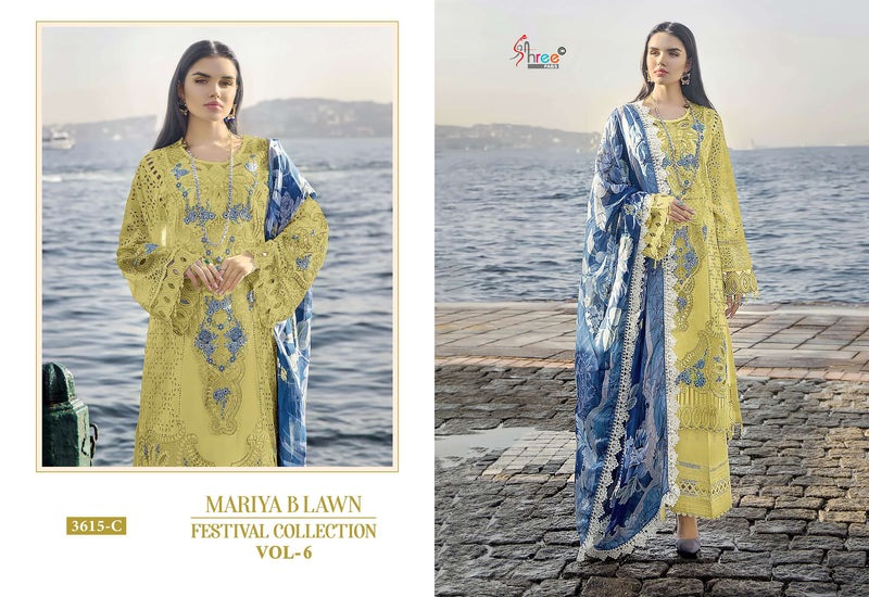 Shree Fabs Mariya B Lawn Festival Collection Vol 6 D No 3615  Lawn Cotton With Heavy Self Embrodery Salwar Suit