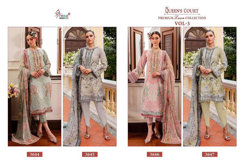 Shree Fabs Queens Court Premium Lawn Collection Vol 3 Cotton Print With Exclusive Patches Embrodery Salwar Suit