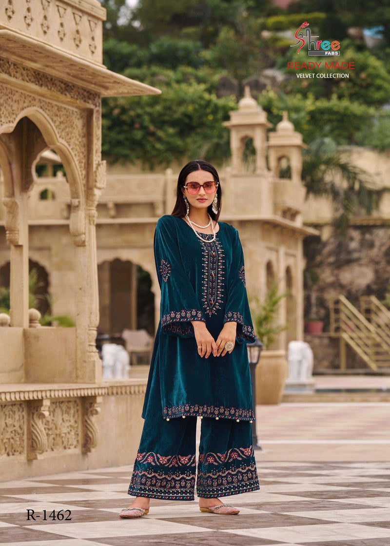 Shree Fab R 1462 Velvet Designer Party Wear Pret Kurti Pant Set
