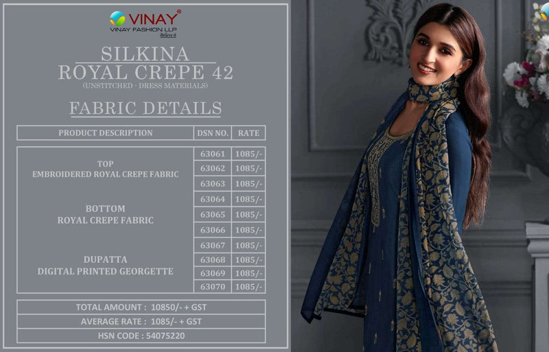 Silkina Royal Crepe Vol 42 By Vinay Fashion Designer Salwar Kameez