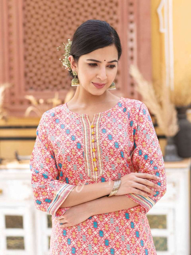 Sue Mue By Mayur Cotton Rayon Casual Kurti With Pant Pair