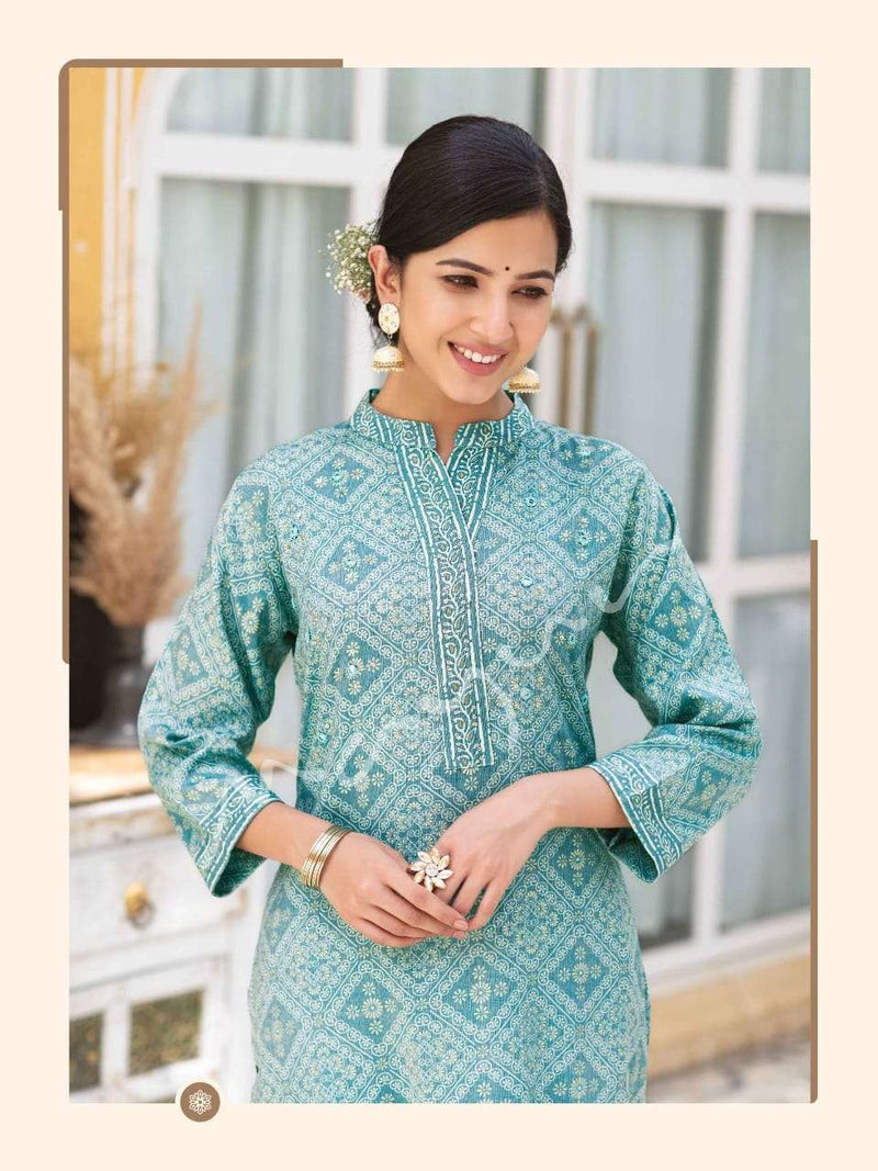 Sue Mue By Mayur Cotton Rayon Casual Kurti With Pant Pair