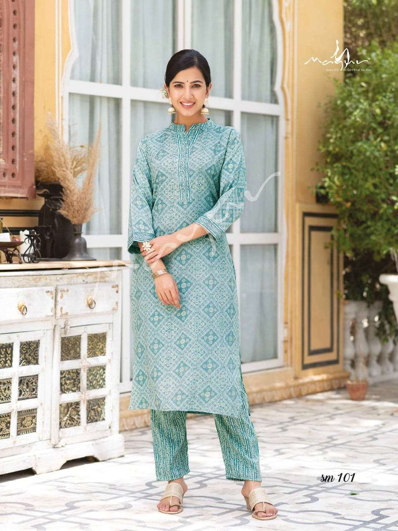 Sue Mue By Mayur Cotton Rayon Casual Kurti With Pant Pair