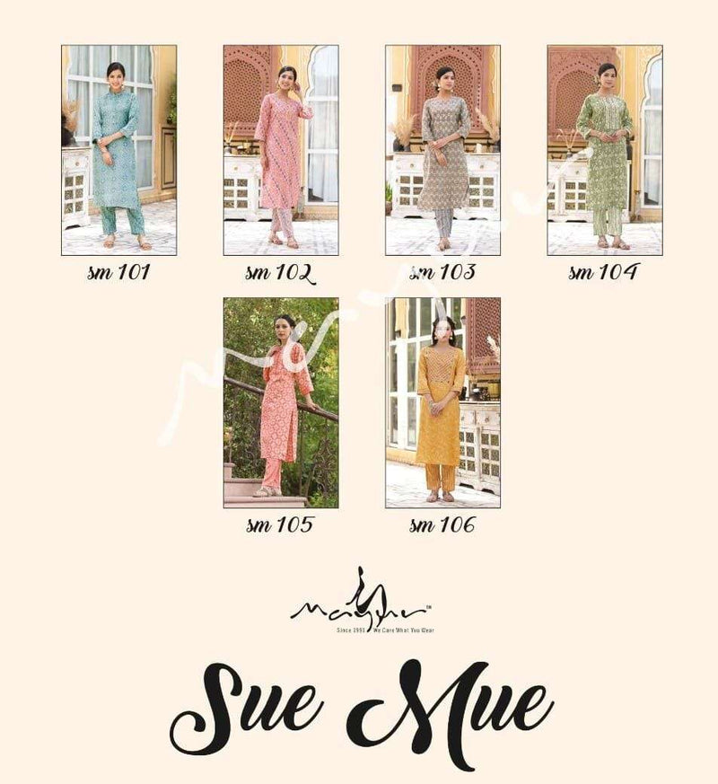Sue Mue By Mayur Cotton Rayon Casual Kurti With Pant Pair