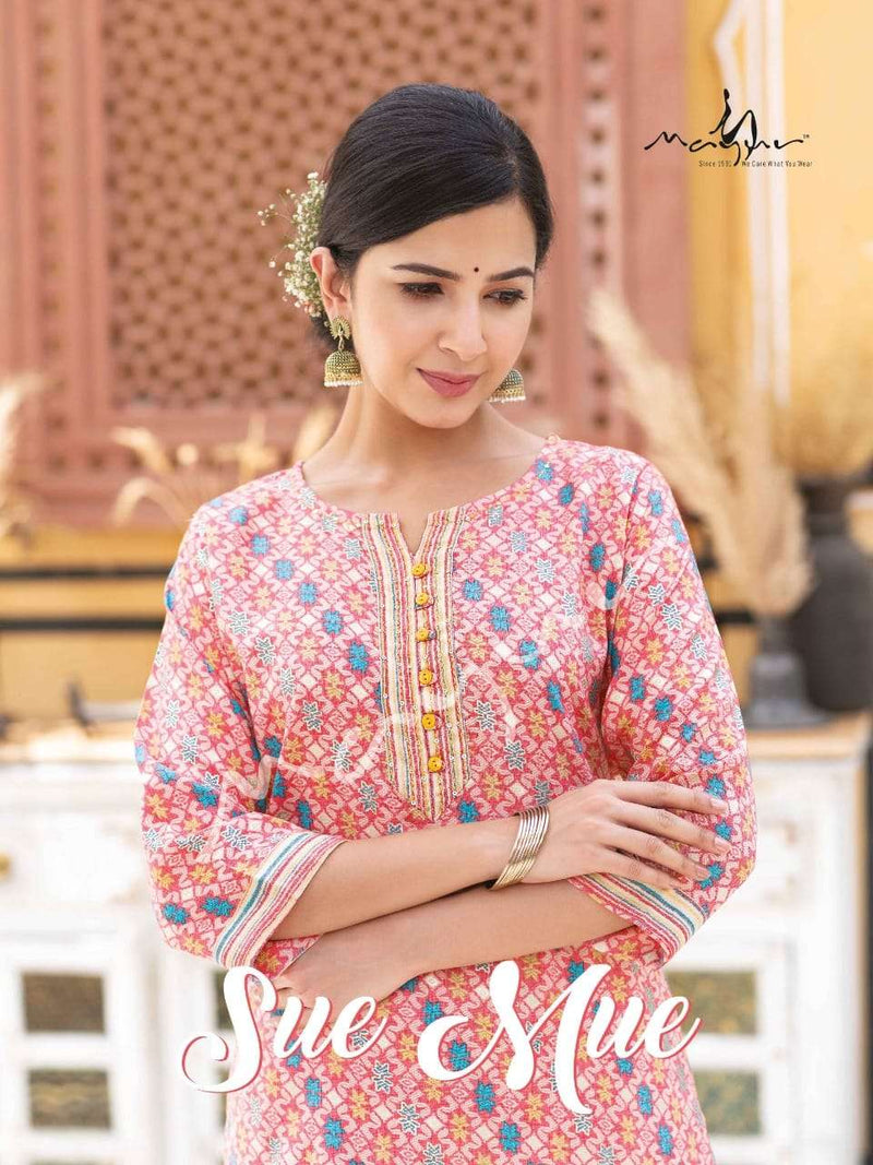 Sue Mue By Mayur Cotton Rayon Casual Kurti With Pant Pair