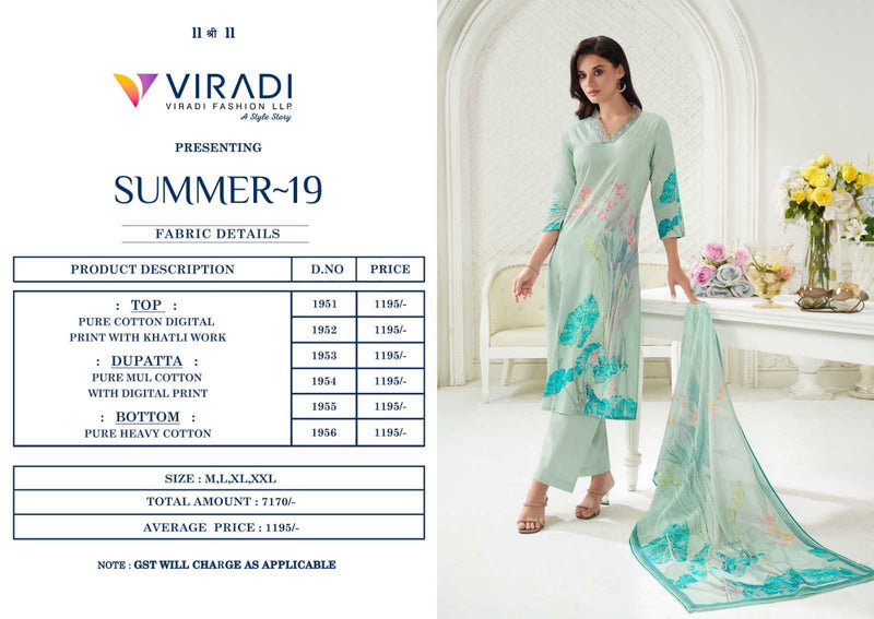 Viradi Fashion Summer Vol 19 Cotton Digital Print With Khatli Work Designer Kurti Set