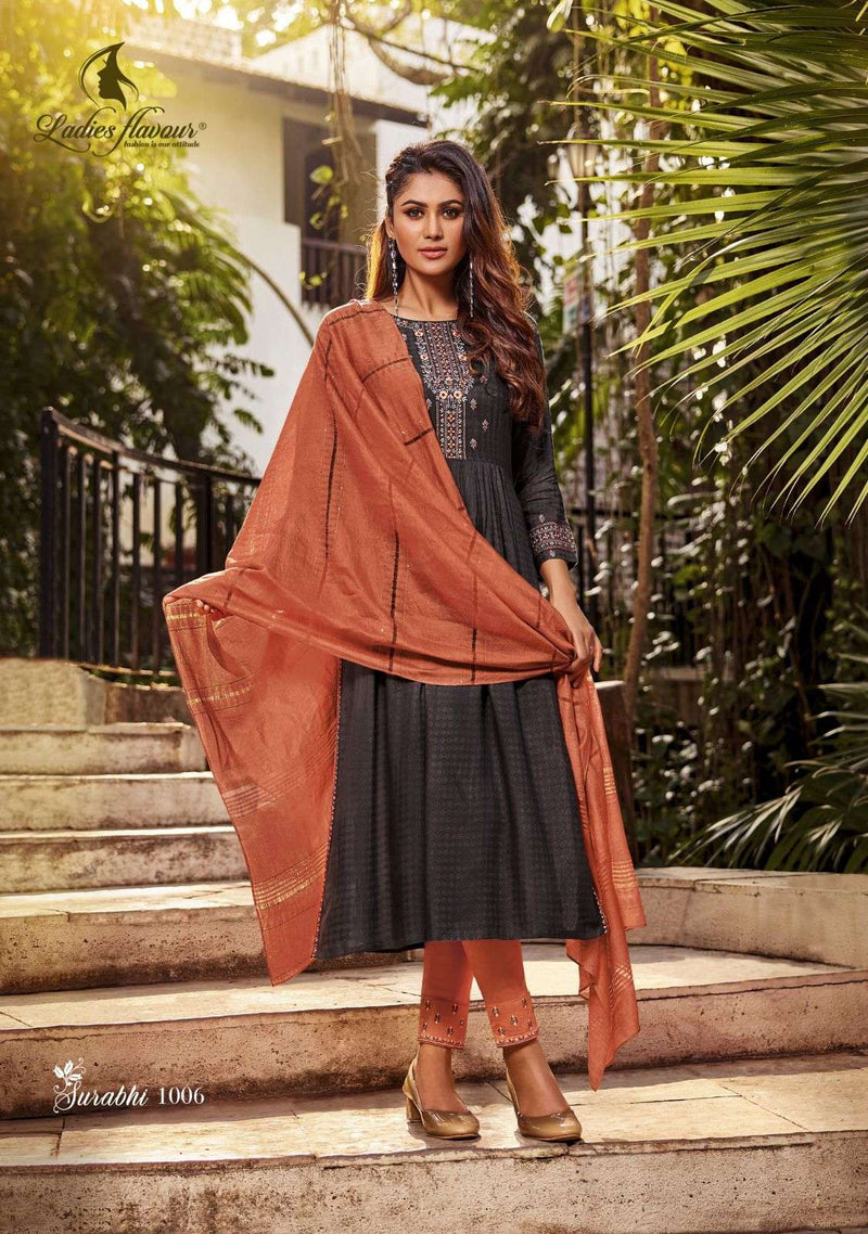 Surabhi By Ladies Flavour Readymade Weaving Butti Kurti With Bottom And Dupatta