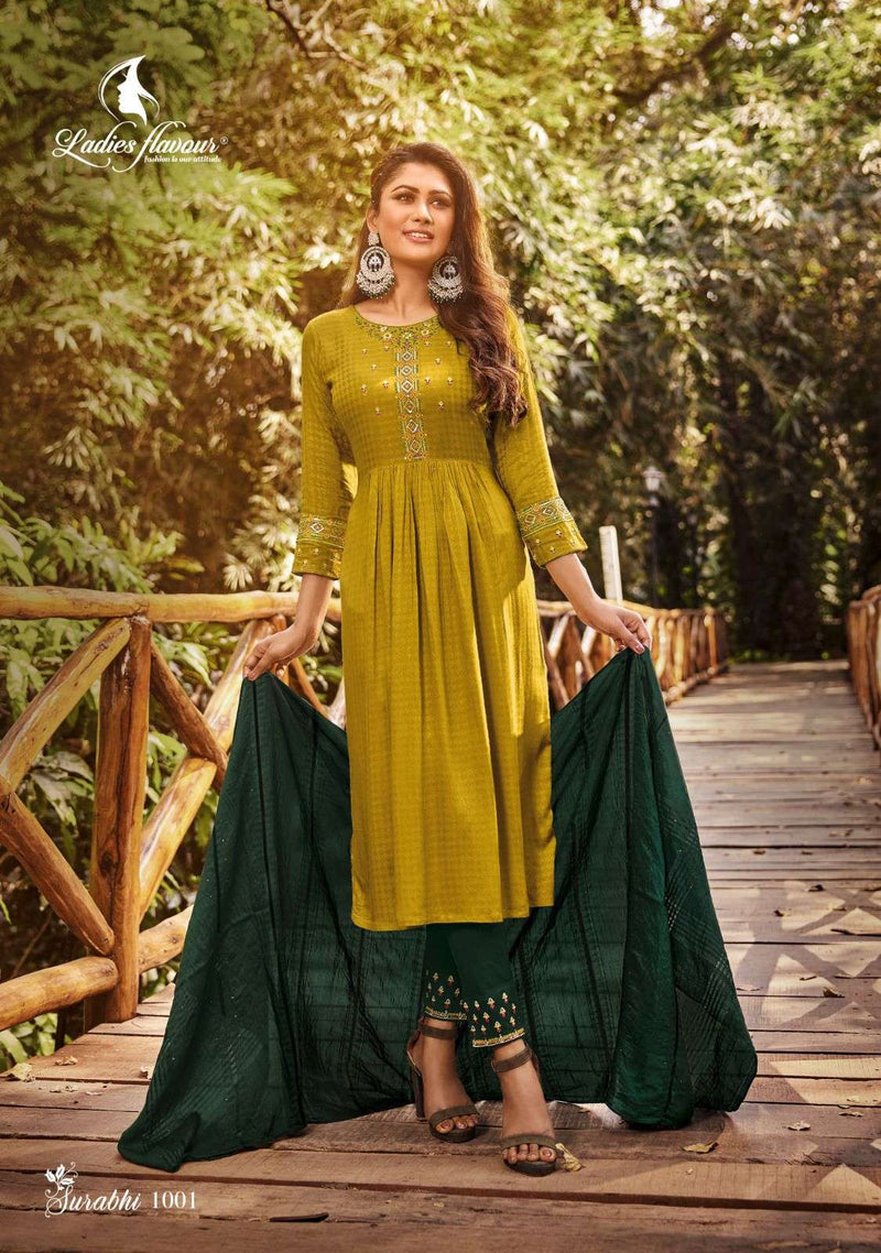 Surabhi By Ladies Flavour Readymade Weaving Butti Kurti With Bottom And Dupatta