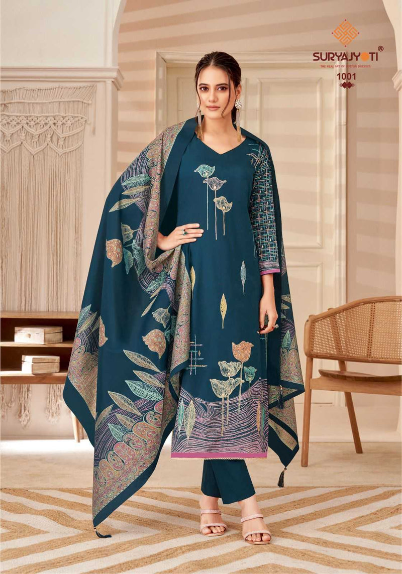 Suryajyoti Kaara Jaam Satin Discharge Print With Foil Heavy Salwar Suit