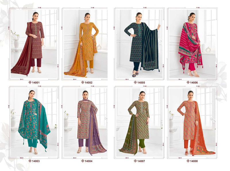 Suryajyoti Kalki Vol 14 Jam Satin Discharge Print With Foil And Neck Embroidery Unstitched Salwar Suit