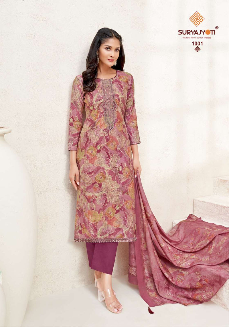 Suryajyoti Kora Vol 1 Modal Print Neck Embroidery Fancy Salwar Suit