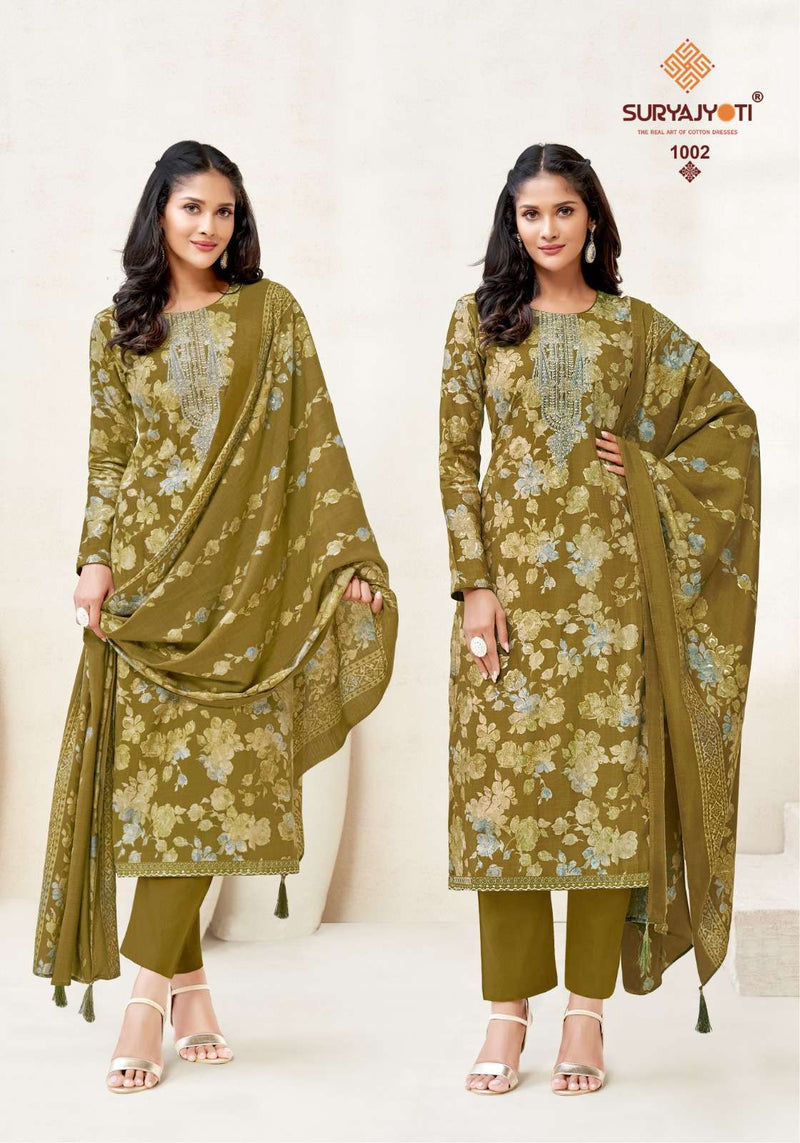 Suryajyoti Kora Vol 1 Modal Print Neck Embroidery Fancy Salwar Suit