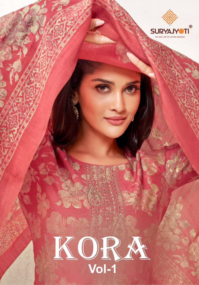 Suryajyoti Kora Vol 1 Modal Print Neck Embroidery Fancy Salwar Suit