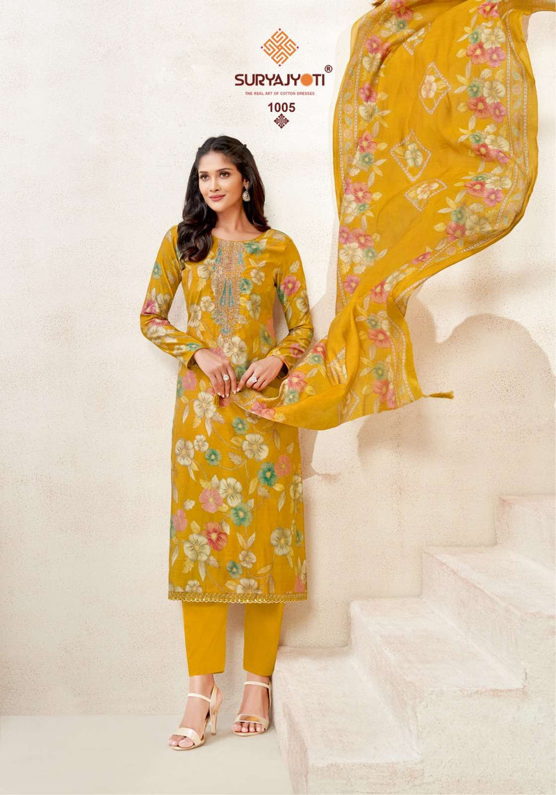 Suryajyoti Kora Vol 1 Modal Print Neck Embroidery Fancy Salwar Suit