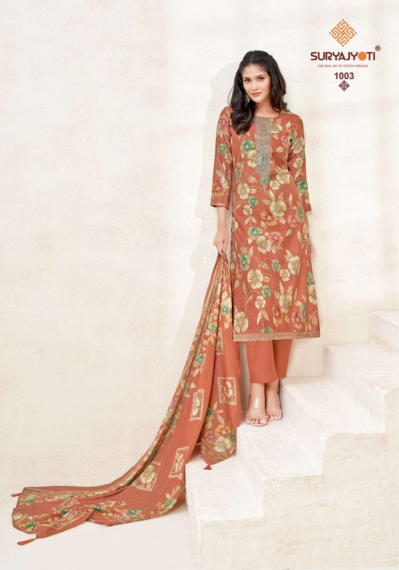 Suryajyoti Kora Vol 1 Modal Print Neck Embroidery Fancy Salwar Suit