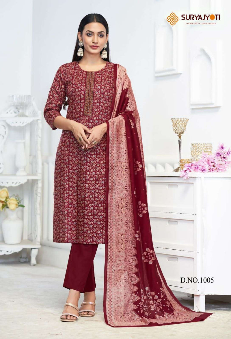 Suryajyoti Pariza Vol 1 Cotton Discharge Print Casual Wear Kurti Pant Dupatta Set