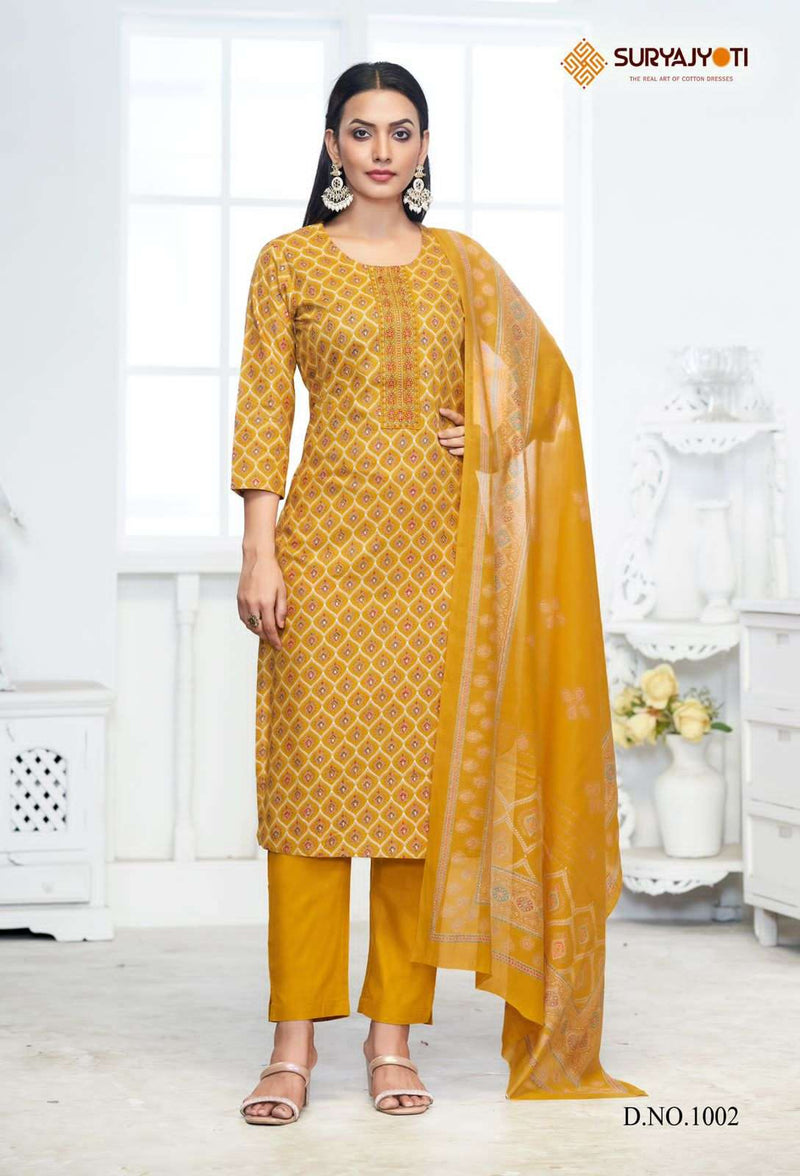 Suryajyoti Pariza Vol 1 Cotton Discharge Print Casual Wear Kurti Pant Dupatta Set