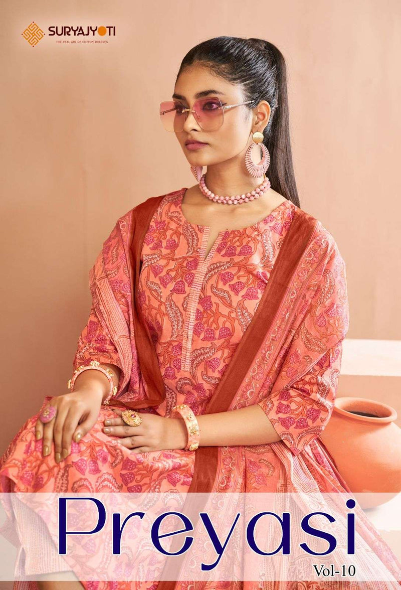Suryajyoti Preyasi Vol 10 Cotton Jaipuri Print Kurti Pant Dupatta Set