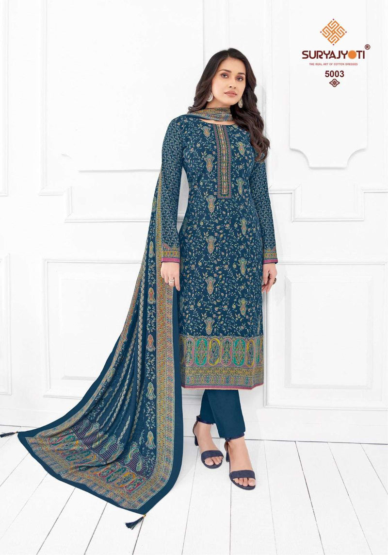 Suryajyoti Pushpa Vol 5  Modal Print Foil Neck Embroidery Salwar Suit