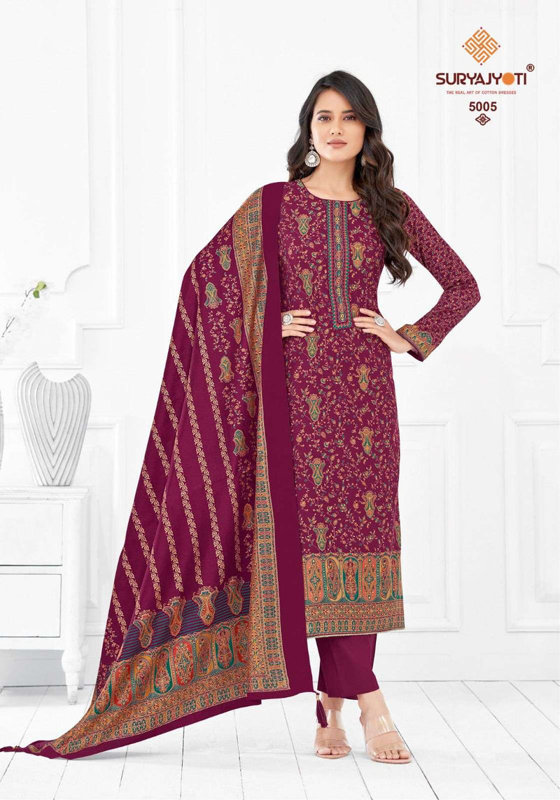 Suryajyoti Pushpa Vol 5  Modal Print Foil Neck Embroidery Salwar Suit