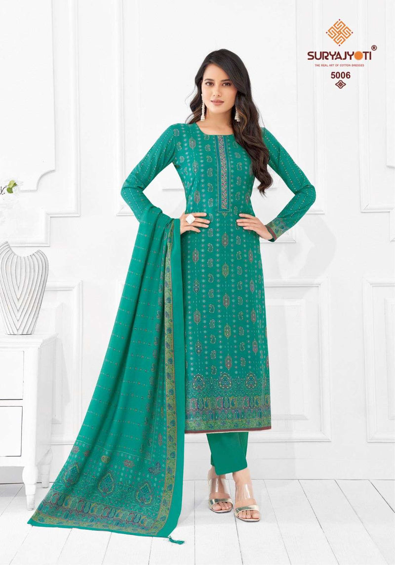 Suryajyoti Pushpa Vol 5  Modal Print Foil Neck Embroidery Salwar Suit