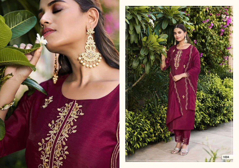 Sweety Fashion Unique Chinon Silk Embroidery Work Designer Kurti Pant Organza Dupatta Set