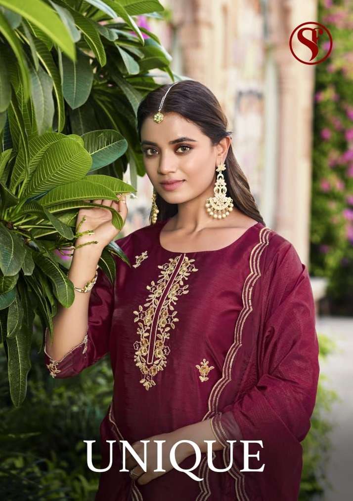 Sweety Fashion Unique Chinon Silk Embroidery Work Designer Kurti Pant Organza Dupatta Set