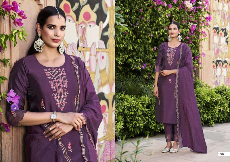 Sweety Fashion Unique Chinon Silk Embroidery Work Designer Kurti Pant Organza Dupatta Set