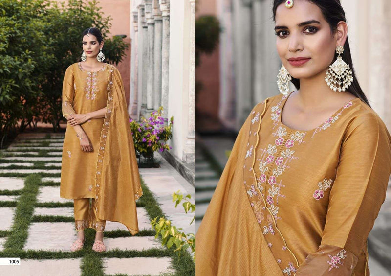 Sweety Fashion Unique Chinon Silk Embroidery Work Designer Kurti Pant Organza Dupatta Set