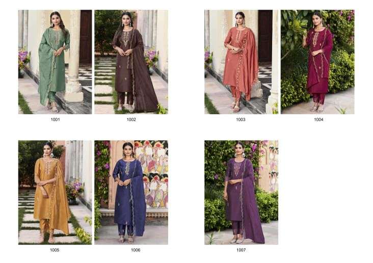 Sweety Fashion Unique Chinon Silk Embroidery Work Designer Kurti Pant Organza Dupatta Set