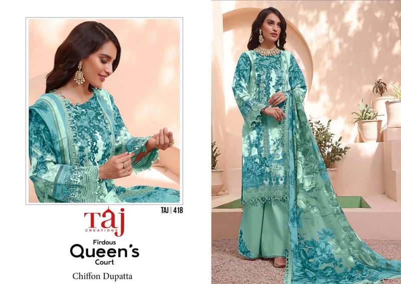 Taj Creation Firdous Queens Court Cotton Print Heavy Embroidery Designer Salwar Suit