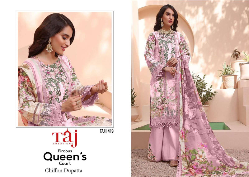 Taj Creation Firdous Queens Court Cotton Print Heavy Embroidery Designer Salwar Suit