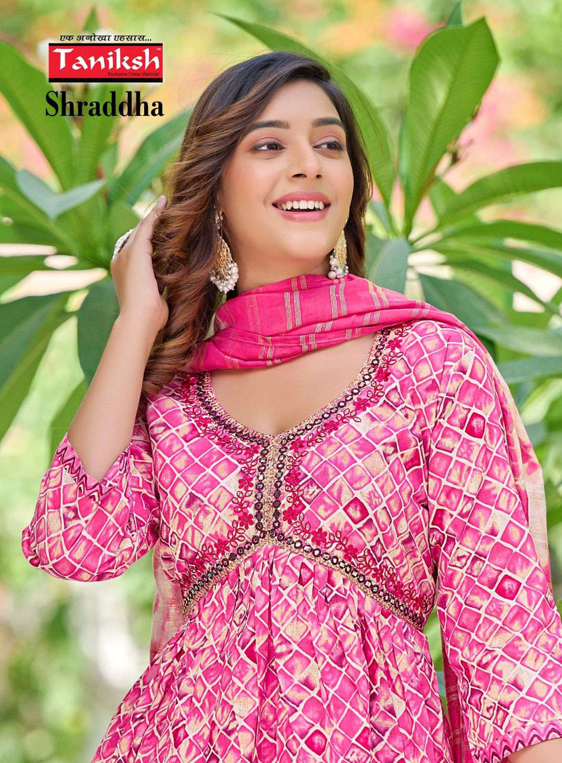 Taniksh Present Shraddha Fancy 3pcs Set Amazing Alia Cut Kurti With Pant And Dupatta