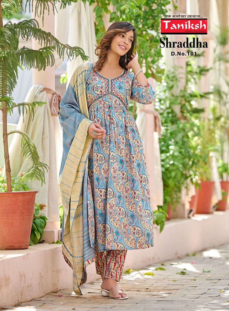 Taniksh Present Shraddha Fancy 3pcs Set Amazing Alia Cut Kurti With Pant And Dupatta