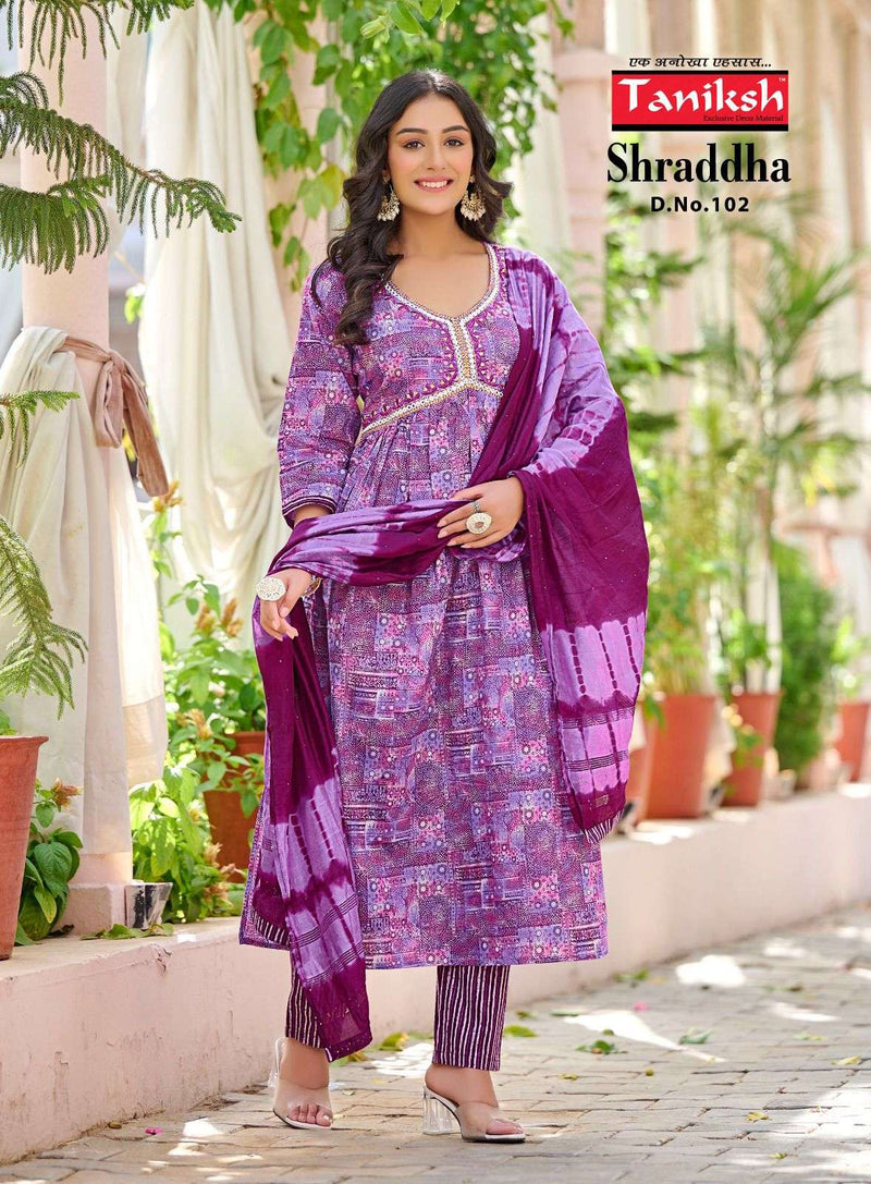 Taniksh Present Shraddha Fancy 3pcs Set Amazing Alia Cut Kurti With Pant And Dupatta