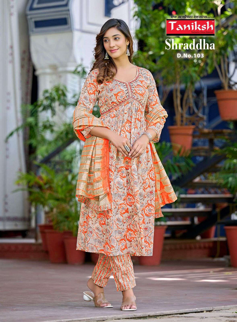 Taniksh Present Shraddha Fancy 3pcs Set Amazing Alia Cut Kurti With Pant And Dupatta