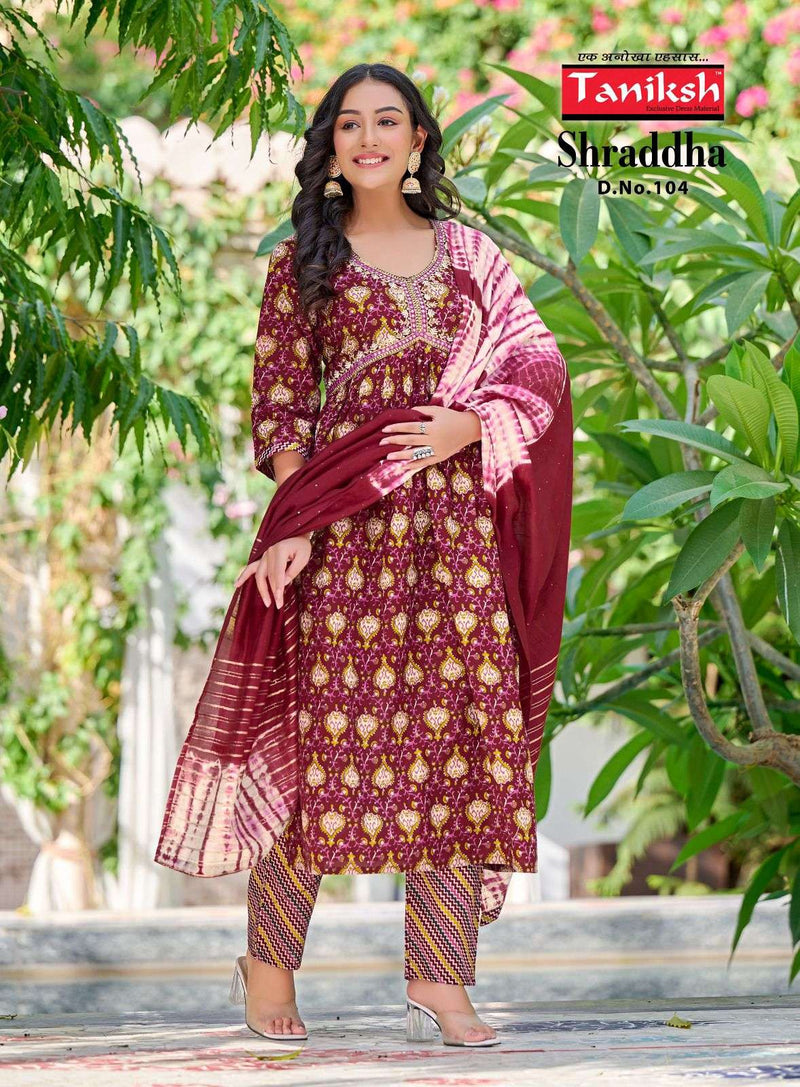 Taniksh Present Shraddha Fancy 3pcs Set Amazing Alia Cut Kurti With Pant And Dupatta
