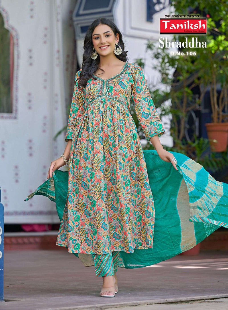 Taniksh Present Shraddha Fancy 3pcs Set Amazing Alia Cut Kurti With Pant And Dupatta