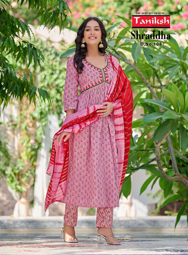 Taniksh Present Shraddha Fancy 3pcs Set Amazing Alia Cut Kurti With Pant And Dupatta
