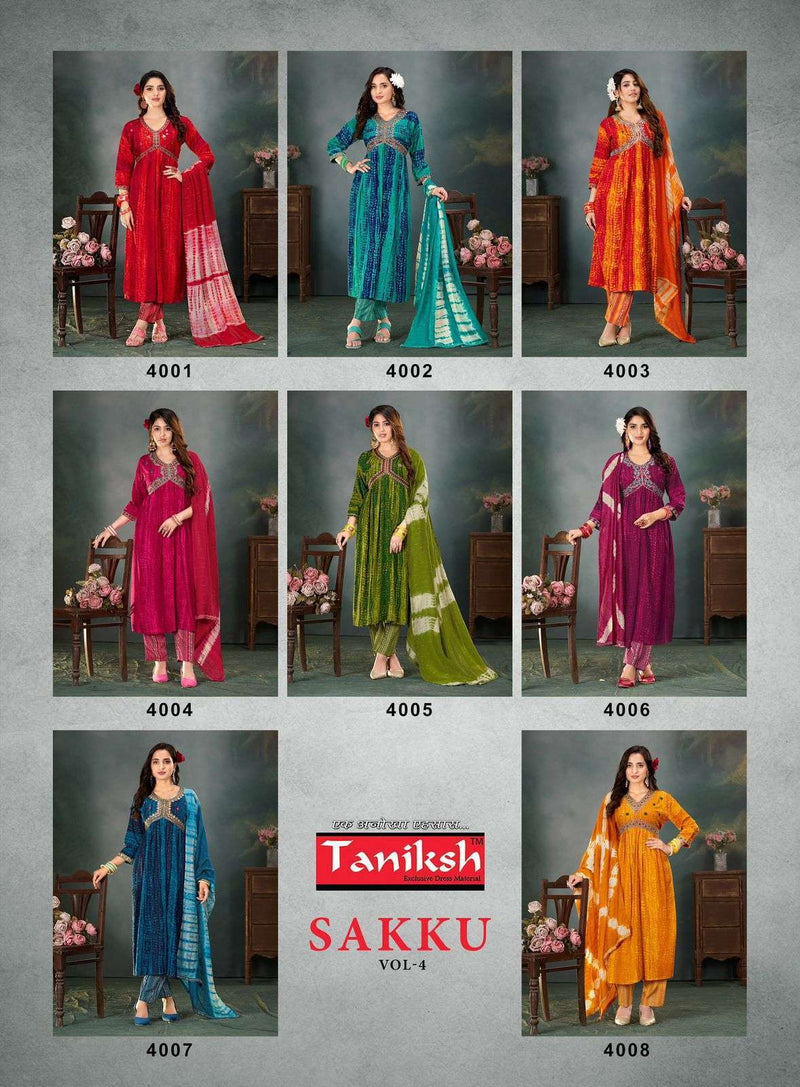 Taniksh Sakku Vol 4 Rayon Work Alia Cut Kurti With Lace Dupatta Combo Set