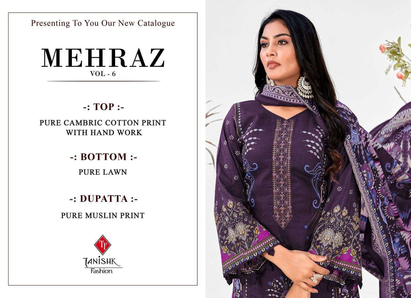 Tanishk Fashion Mehraaz Vol 6 Cambric Cotton  Heavy Embrodery Casual Wear Salwar Suit