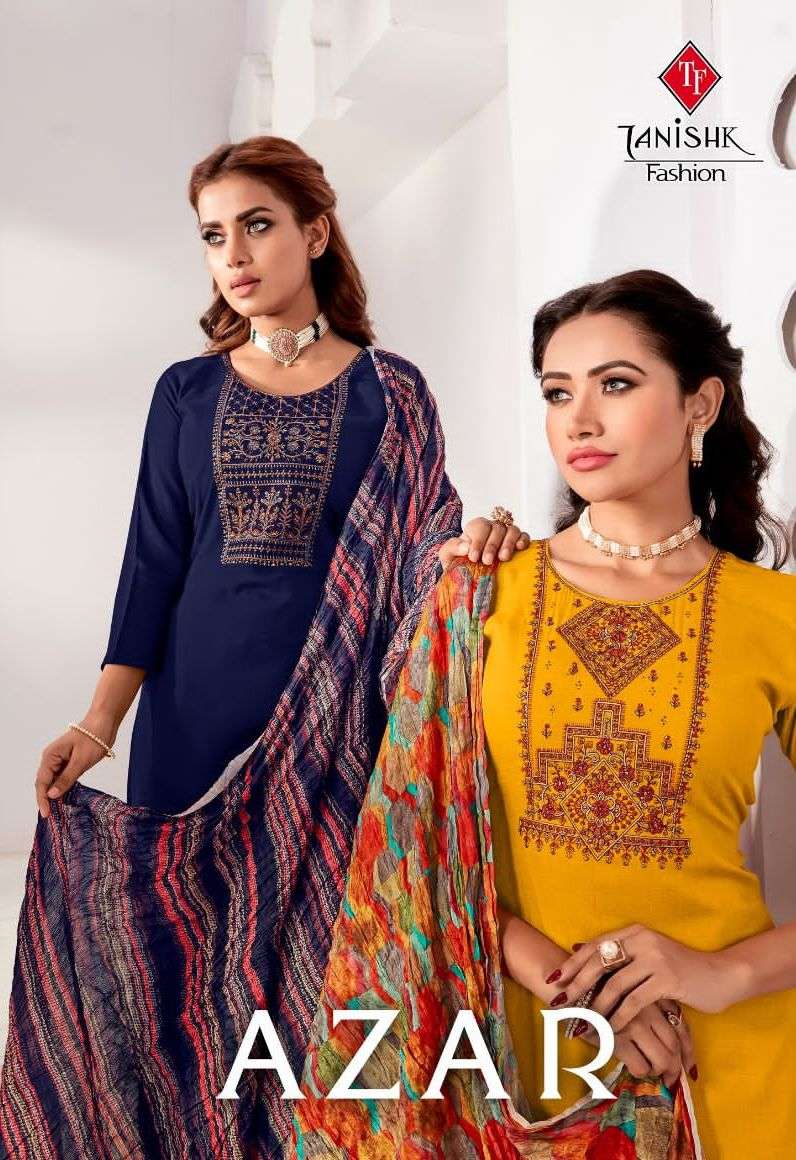 Tanishk Fashion Present Azar Rayon Slub Ladies Unstitch Suits With Digital Print Chinon Dupatta