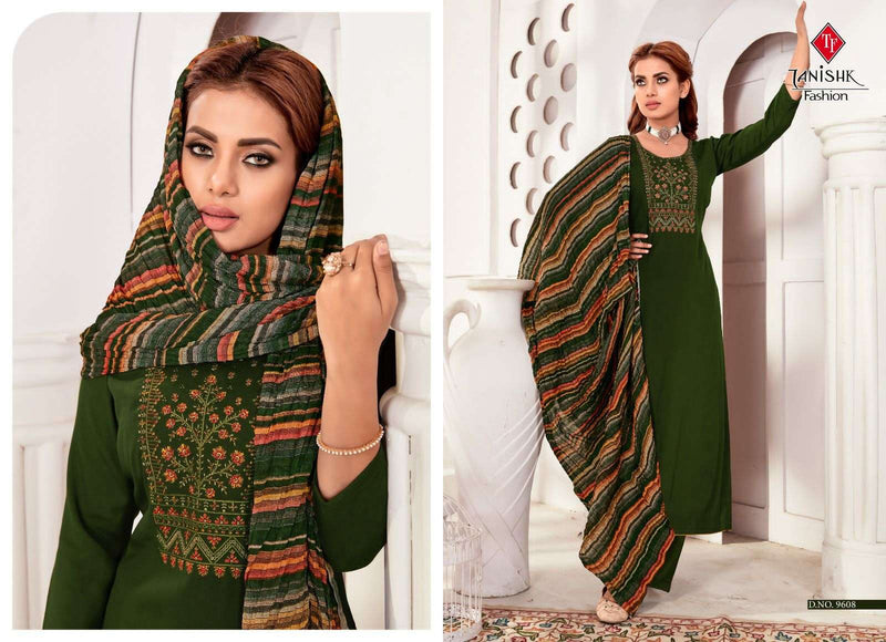 Tanishk Fashion Present Azar Rayon Slub Ladies Unstitch Suits With Digital Print Chinon Dupatta