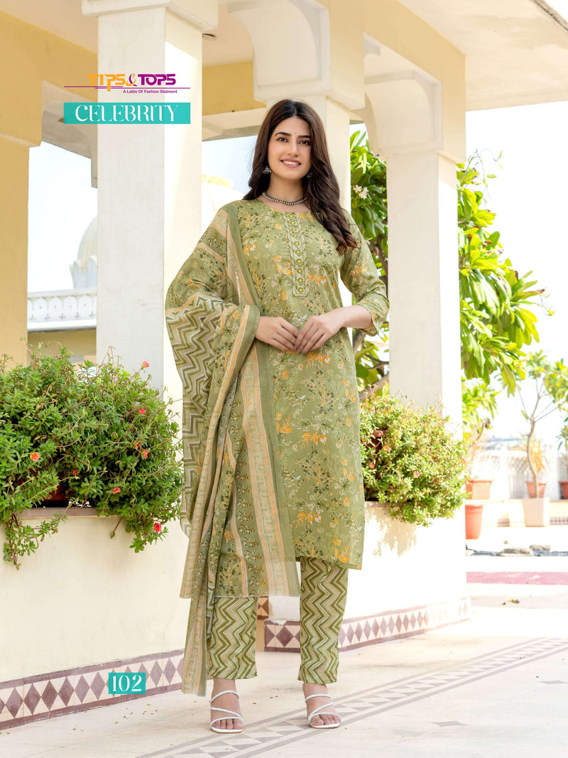 Tips And Tops Celebrity Cotton Print Embroidery Work Kurti Combo Set