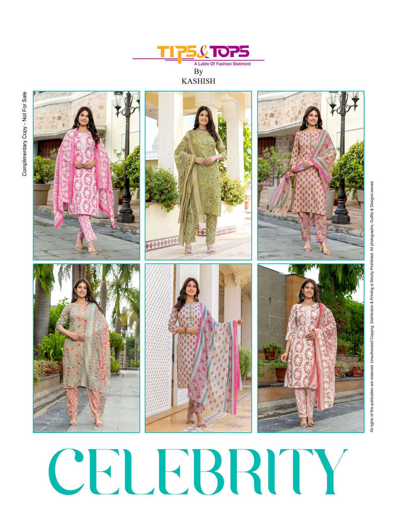 Tips And Tops Celebrity Cotton Print Embroidery Work Kurti Combo Set